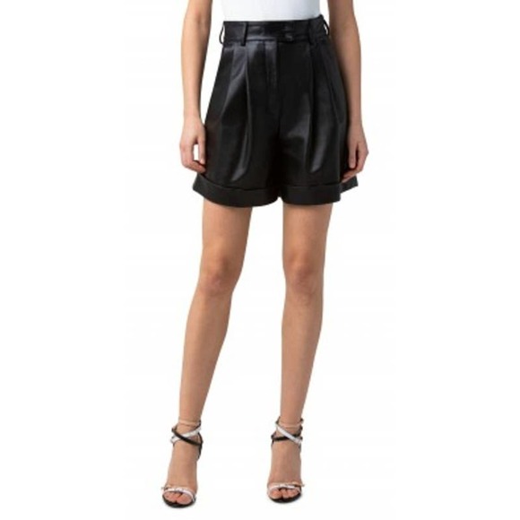 Akris Firis Pleat Front Leather Fashion Shorts Y2K in Black Size 8 NEW WITH TAGS - Picture 1 of 7